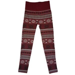One 5 One Thick Leggings Red-White Winter Theme Size S Cozy